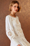 Vestido curto Richelieu Manga Bufante - off white