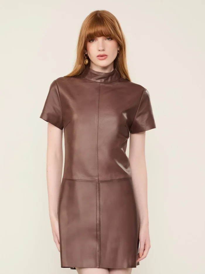 Vestido De Couro Curto Gola Alta - ANIMALE