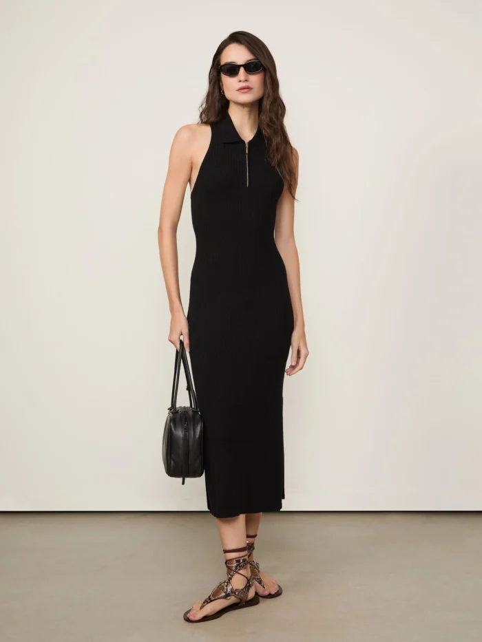 Vestido De Tricot Midi Com Decote Polo e Fendas Laterais - ANIMALE