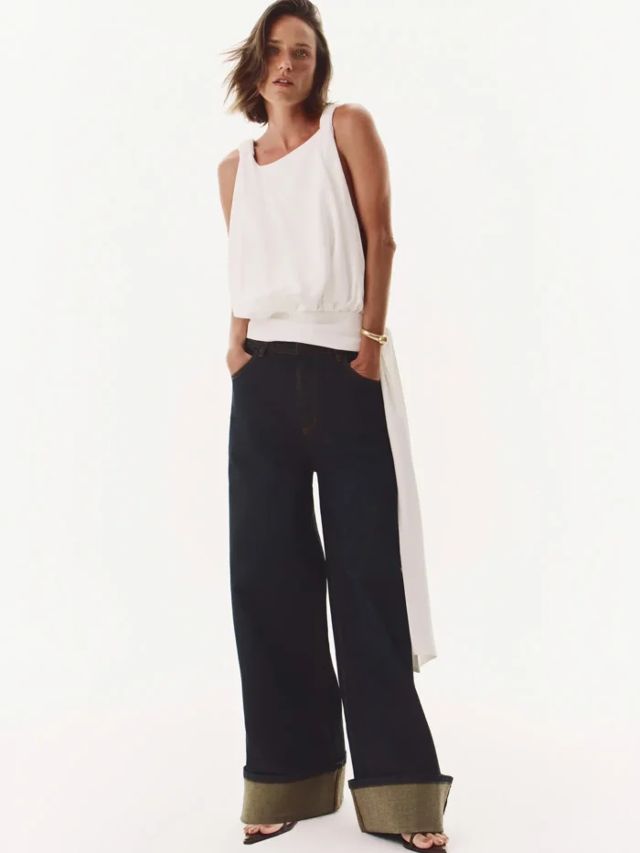 Calça Jeans Palazzo Cintura Média