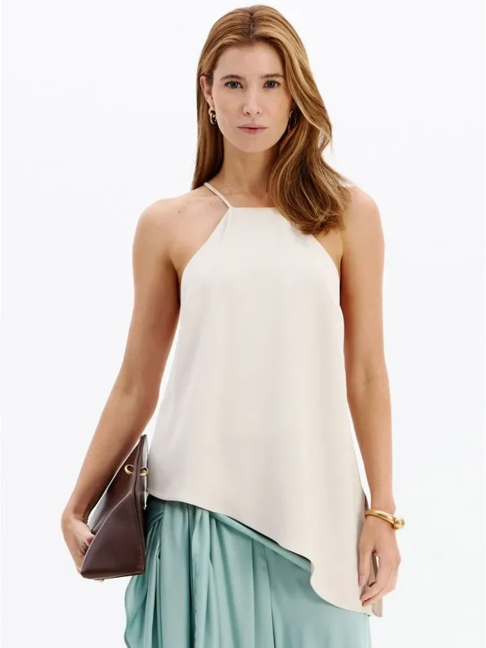 Blusa Assimétrica Sem Manga De Crepe